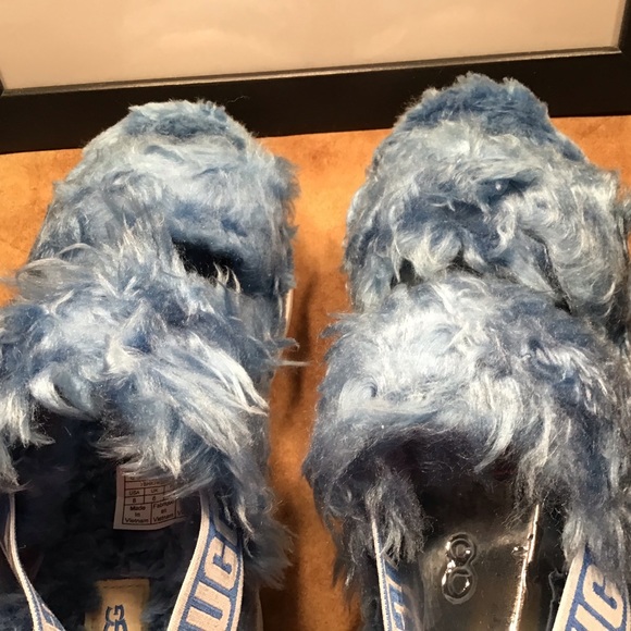 UGG NIB AUTHENTIC FLUFF SUGAR SANDAL IN BLUE & WHITE SOLE PLATFORM SLIPP… - Picture 8 of 13